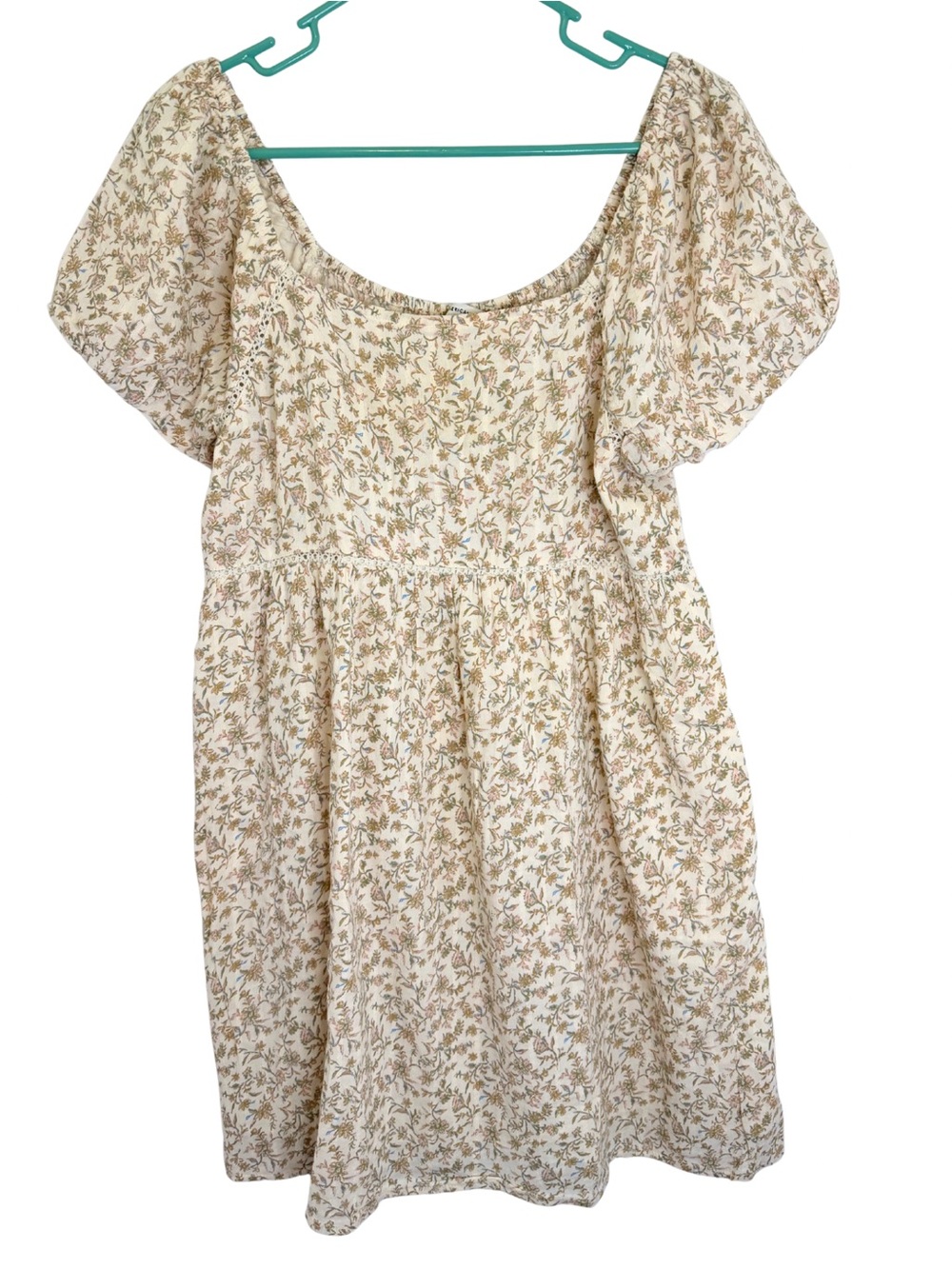 American Eagle Outfitters Cream Floral Puff Sleeve Mini Dress - Picture 1 of 5